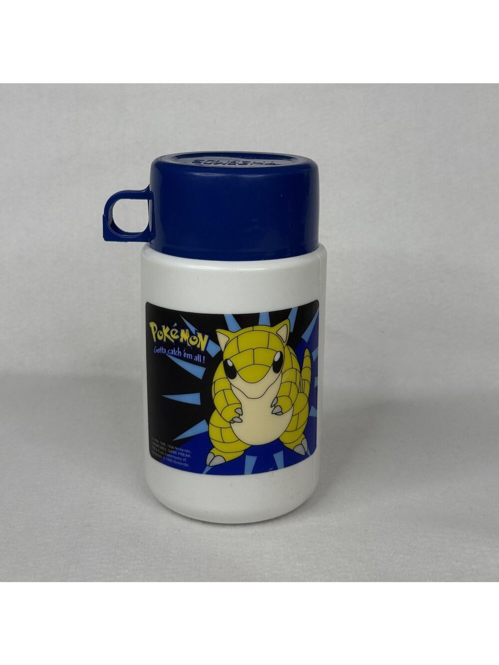 Pokemon Sandshrew Thermos White Blue Plastic Vintage 1999 Lunch Drink Bottle